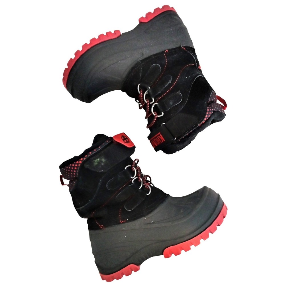 Khombu Hickory Kids Black Red Leather Faux Fur Lined Snow Boots Size 11M